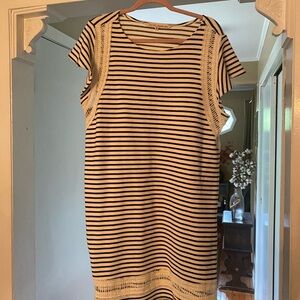 Rachel Roy Crochet Inset Black Ivory Striped Shift Dress XXL